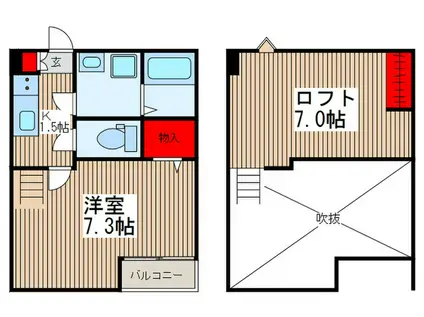 ヴィラ東浦和(1K/2階)の間取り写真