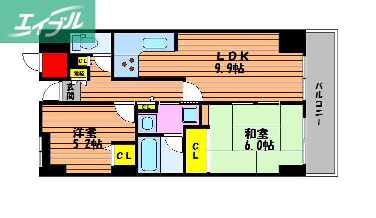 ファミールタワープラザ岡山(2LDK/14階)の間取り写真
