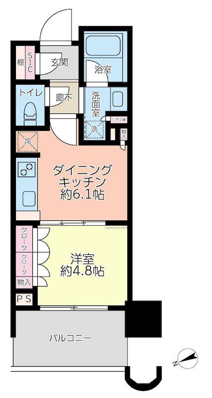 パークタワー勝どきミッド(1DK/15階)の間取り写真