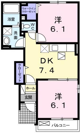 プロムナード瀬野A(2DK/1階)の間取り写真