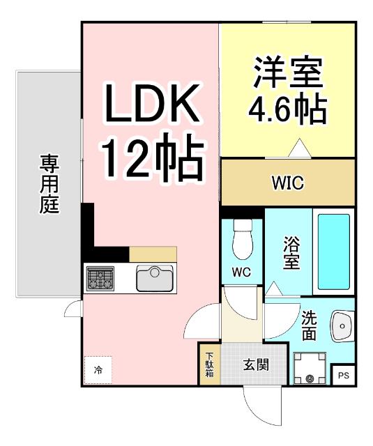 ストレイト葛葉(1LDK/1階)の間取り写真