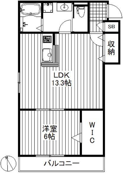 スクエア上馬(1LDK/1階)の間取り写真