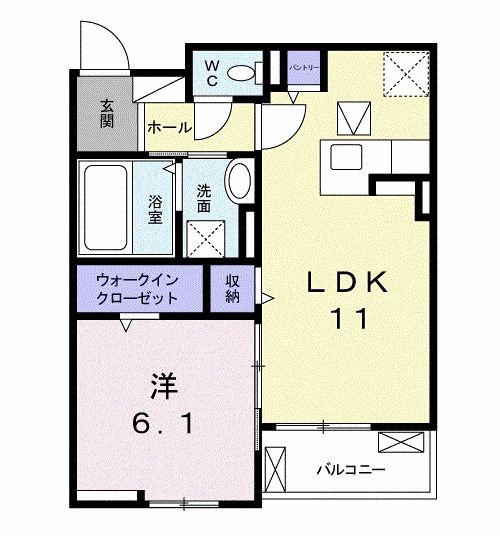 エル・ヴェイル(1LDK/2階)の間取り写真