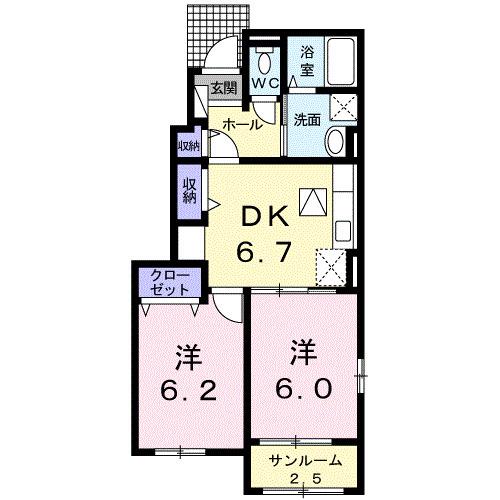 ジェルメIIA(2DK/1階)の間取り写真