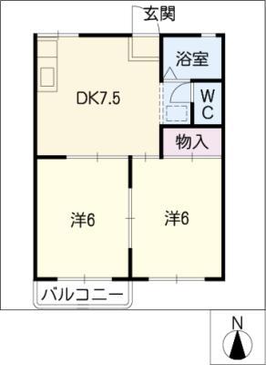 プラザ有松A棟(2DK/2階)の間取り写真