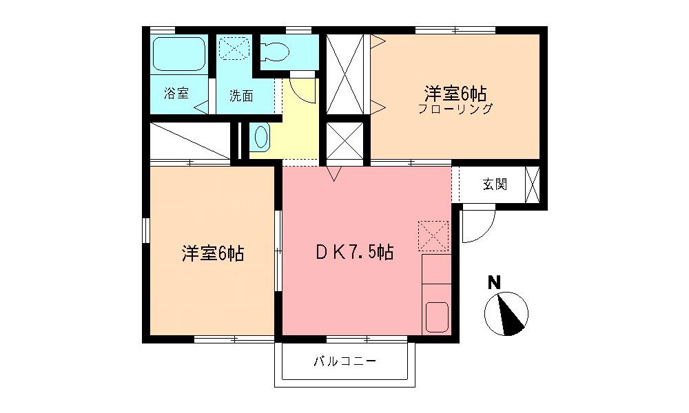 ラークサイド湘南(2DK/1階)の間取り写真