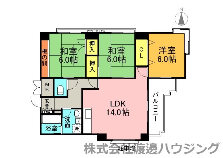 玉手マンション(3LDK/3階)の間取り写真