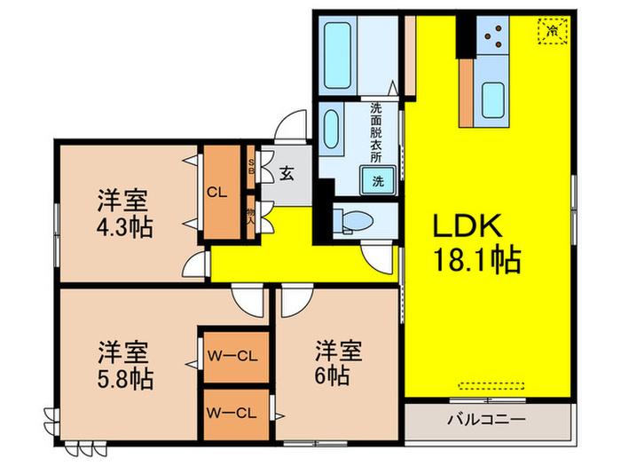 クラシスト万代(3LDK/2階)の間取り写真