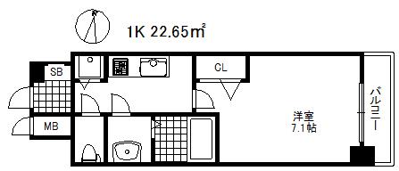 プレサンス三宮東フィール(1K/4階)の間取り写真