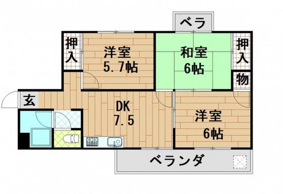 上野ビル(3DK/2階)の間取り写真