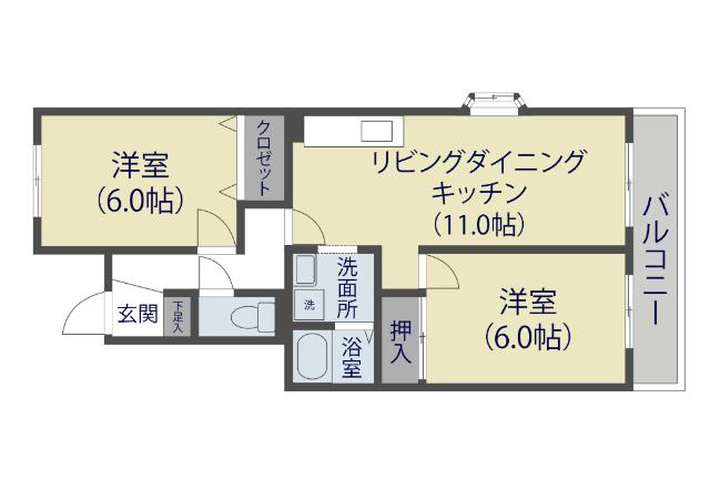 グランドゥールI蕨NAGAI(2LDK/3階)の間取り写真