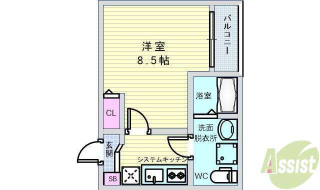 アズール蛍池(1K/3階)の間取り写真
