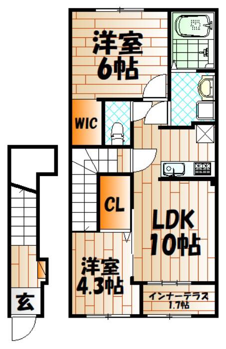 春の町アパート(2LDK/2階)の間取り写真