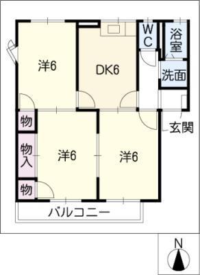 カーサ江島 D(3DK/1階)の間取り写真