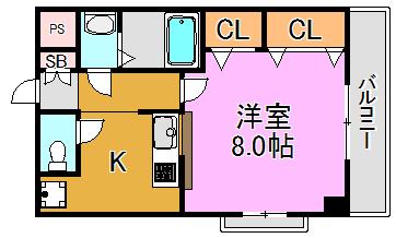 カーサエスパシオ(1K/5階)の間取り写真