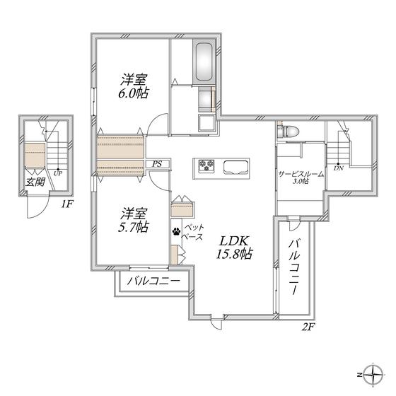 BREZZA中原(2LDK/1階)の間取り写真