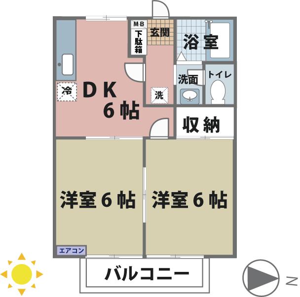 エクセルハイツ(2DK/1階)の間取り写真