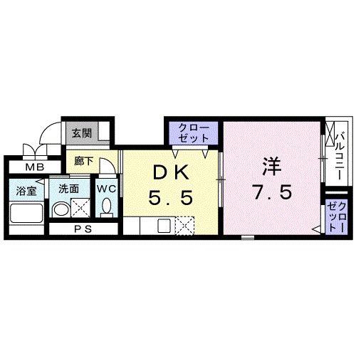 フラット黒門(1DK/2階)の間取り写真