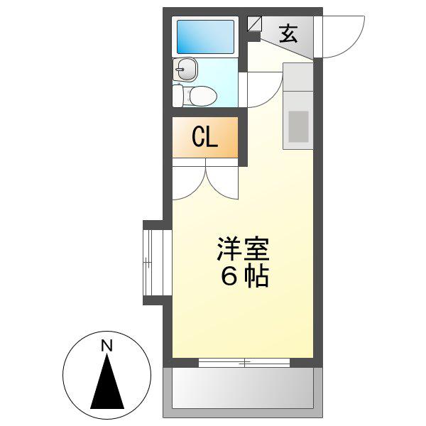 ニッシンハイツ万代(ワンルーム/2階)の間取り写真
