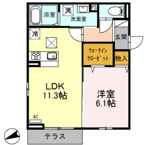 グランディール和光(1LDK/1階)の間取り写真