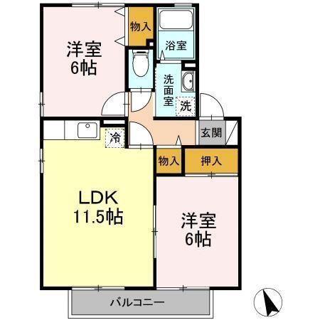 パインヴィラ(2LDK/2階)の間取り写真