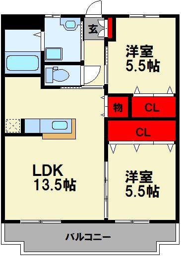 ラディーチェ(2LDK/2階)の間取り写真