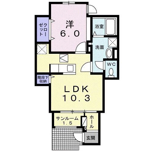 パピヨン(1LDK/1階)の間取り写真