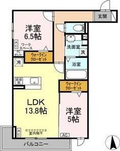 グレイスカメリア(2LDK/2階)の間取り写真