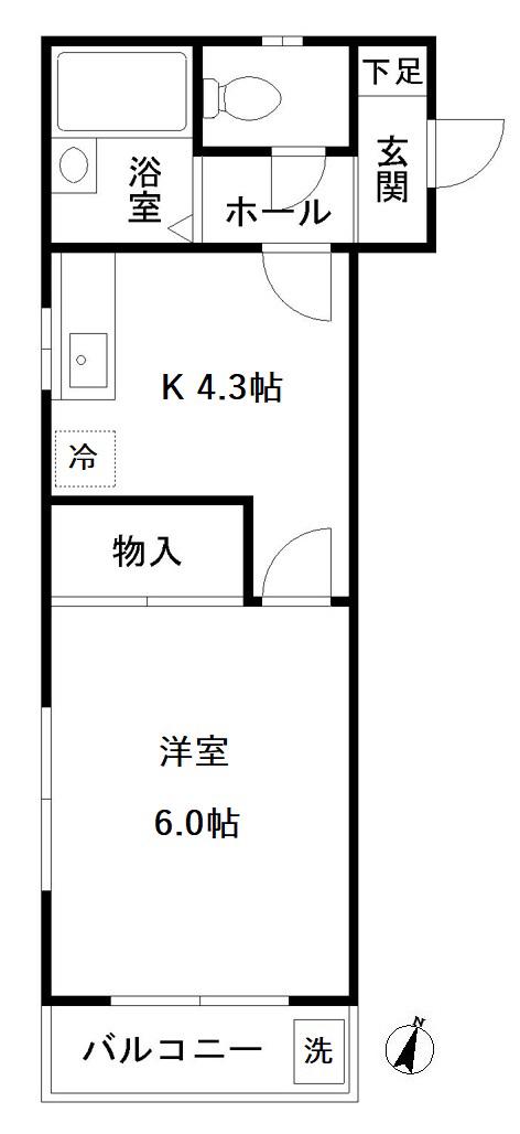 パークハイツミヤ(1K/2階)の間取り写真