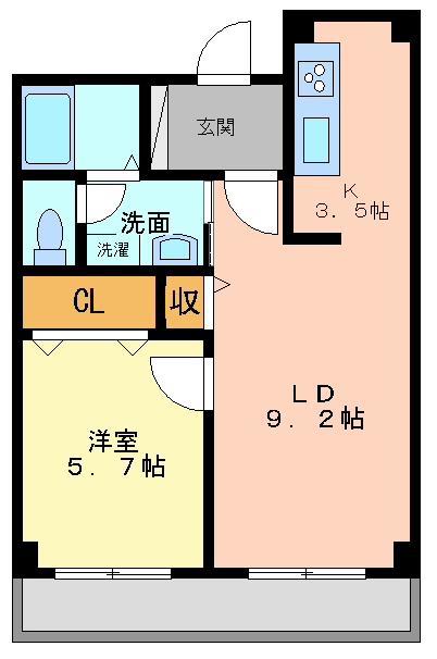 ウエルス細江(1LDK/3階)の間取り写真