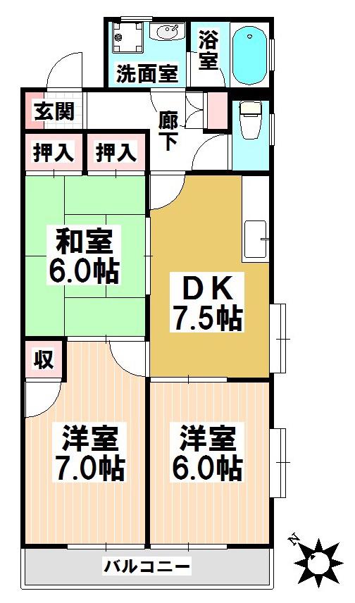 パラシオン豊岡(3DK/3階)の間取り写真