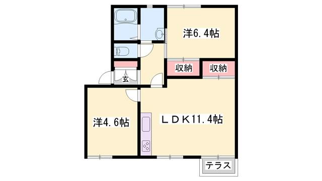 フレグランス宮西(2LDK/1階)の間取り写真