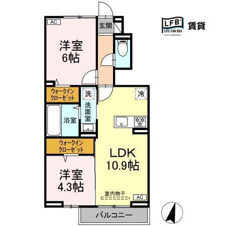 リバーサイド南陽(2LDK/1階)の間取り写真