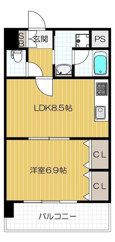 サザンパークス(1LDK/3階)の間取り写真