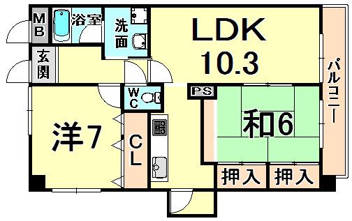 ソリオ北園田(2LDK/1階)の間取り写真