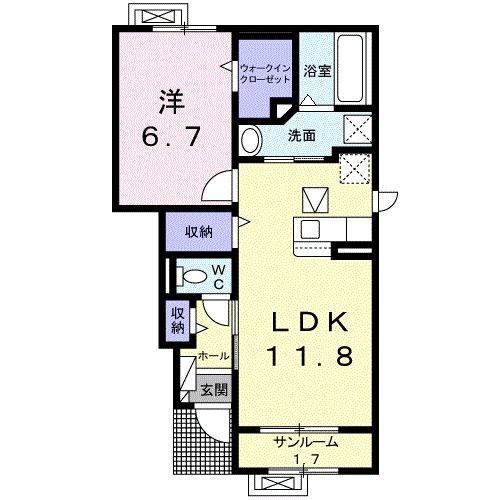 コースト・アベニューI(1LDK/1階)の間取り写真