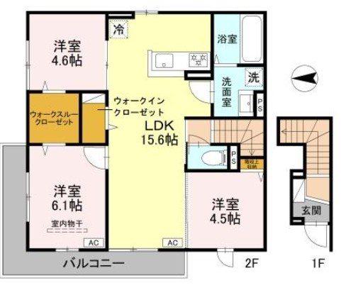 トリシア東太子(3LDK/2階)の間取り写真