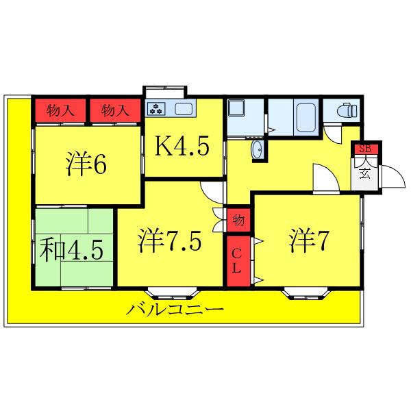 一二三ハウス(4K/3階)の間取り写真