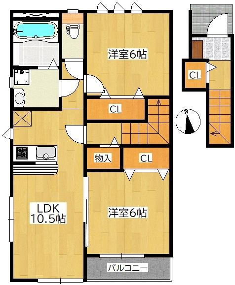 グランドソレイユ上余田(2LDK/2階)の間取り写真
