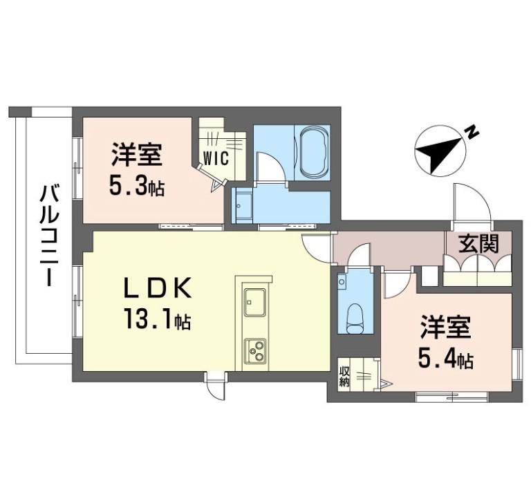 レフィシア腰越(2LDK/2階)の間取り写真
