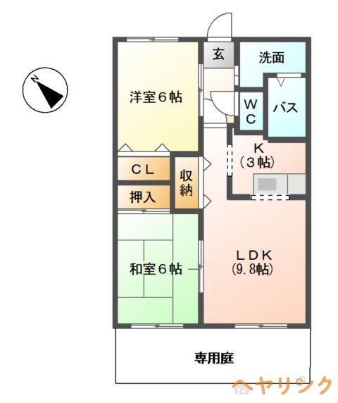愛知環状鉄道 山口駅(愛知) 徒歩29分 2階建 築27年(2LDK/1階)の間取り写真