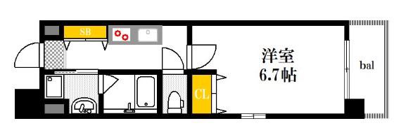 ISI BLDG FUNAIRI(1K/6階)の間取り写真