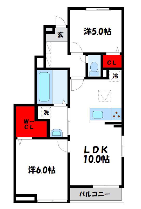 ロータス水巻III(2LDK/1階)の間取り写真