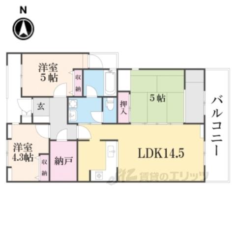 アーバンエース松井山手パル(3LDK/1階)の間取り写真