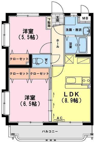 ユーミー吾田東(2LDK/2階)の間取り写真