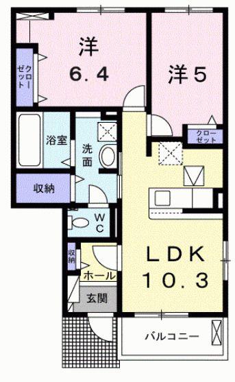 ボヌール堀ノ内(2LDK/1階)の間取り写真