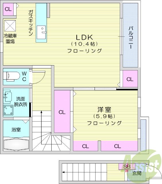 グランツⅡ(1LDK/2階)の間取り写真