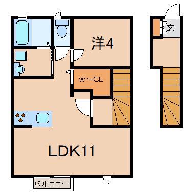 アクアリンクホテリス(1LDK/2階)の間取り写真