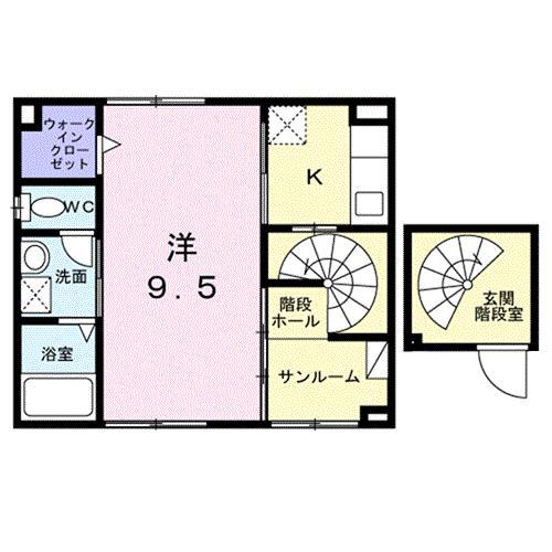 サンシャイン ヴィラ(1K/2階)の間取り写真