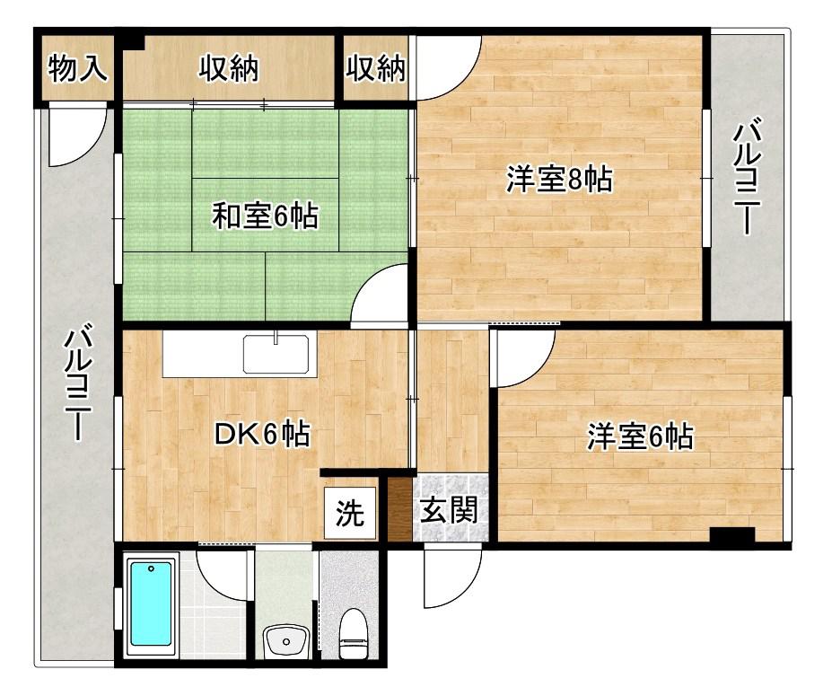 井堀南団地3棟(3DK/2階)の間取り写真